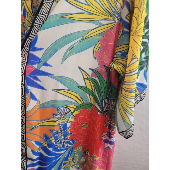 Free Market Tropical Floral Print Kimono Duster Cardigan Size L Vibrant Beach - Picture 5 of 9